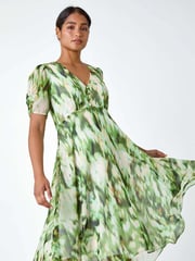 Roman Green Abstract Print Hanky Hem Chiffon Dress - Image 1 of 5
