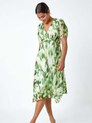 Roman Green Abstract Print Hanky Hem Chiffon Dress - Image 2 of 5