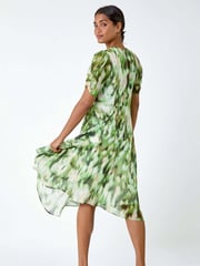 Roman Green Abstract Print Hanky Hem Chiffon Dress - Image 3 of 5