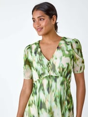 Roman Green Abstract Print Hanky Hem Chiffon Dress - Image 4 of 5
