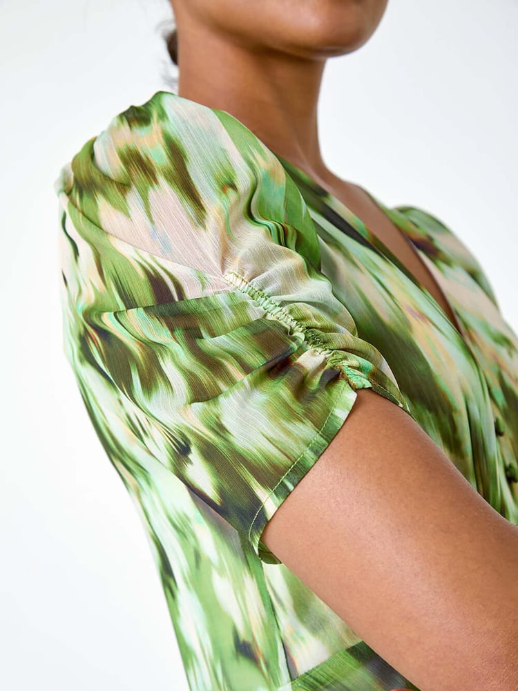 Roman Green Abstract Print Hanky Hem Chiffon Dress - Image 5 of 5