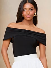Lipsy Black Ruched Front Bardot Top - Image 1 of 4