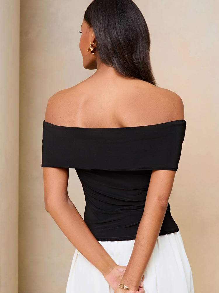 Lipsy Black Ruched Front Bardot Top - Image 2 of 4