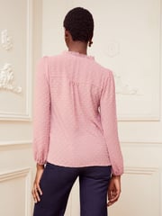 Love & Roses Pink V Neck Lace Trim Dobby Blouse - Image 3 of 4