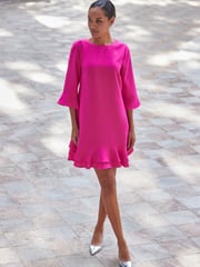 Sosandar Pink Ruffle Hem Shift Dress - Image 1 of 5