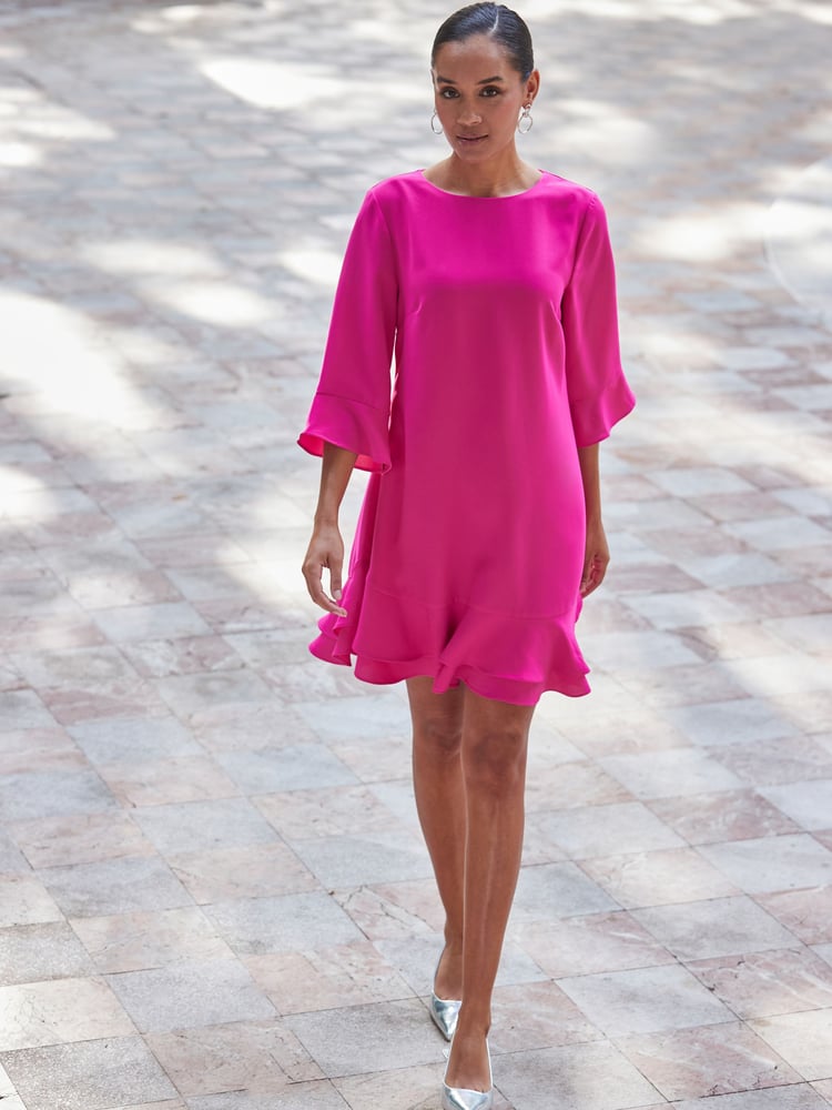 Sosandar Pink Ruffle Hem Shift Dress - Image 5 of 5