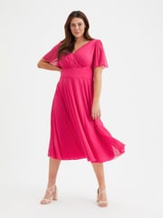 Scarlett & Jo Pink Victoria Angel Sleeve Mesh Midi long Dress - Image 1 of 4