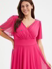 Scarlett & Jo Pink Victoria Angel Sleeve Mesh Midi long Dress - Image 2 of 4