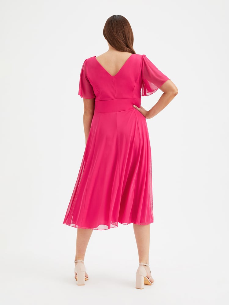 Scarlett & Jo Pink Victoria Angel Sleeve Mesh Midi long Dress - Image 4 of 4