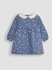 JoJo Maman Bébé Blue Daisy Floral Broderie Collar Quilted Dress - Image 1 of 3