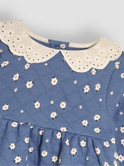 JoJo Maman Bébé Blue Daisy Floral Broderie Collar Quilted Dress - Image 3 of 3