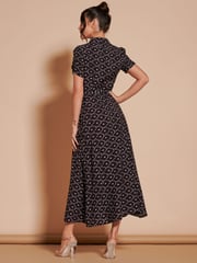 Jolie Moi Black Print Sadie Cotton Blend Shirt Midi Dress - Image 2 of 6