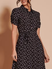 Jolie Moi Black Print Sadie Cotton Blend Shirt Midi Dress - Image 3 of 6