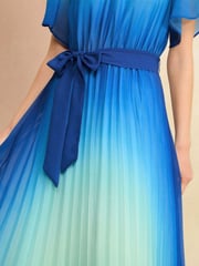 Love & Roses Blue Ombre Petal Sleeve Pleated Belted Midi Dress - Image 4 of 4