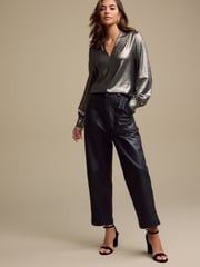 Gold Long Sleeve Shimmer V-Neck Blouse - Image 2 of 6