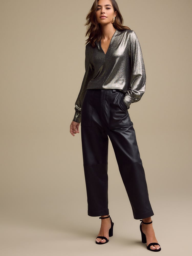Gold Long Sleeve Shimmer V-Neck Blouse - Image 2 of 6