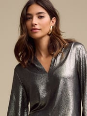 Gold Long Sleeve Shimmer V-Neck Blouse - Image 4 of 6