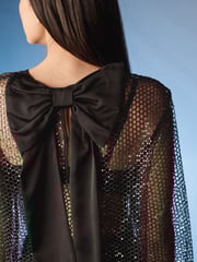 Black Sequin Mesh Bow Back Blouse - Image 5 of 8