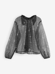 Black Sequin Mesh Bow Back Blouse - Image 6 of 8