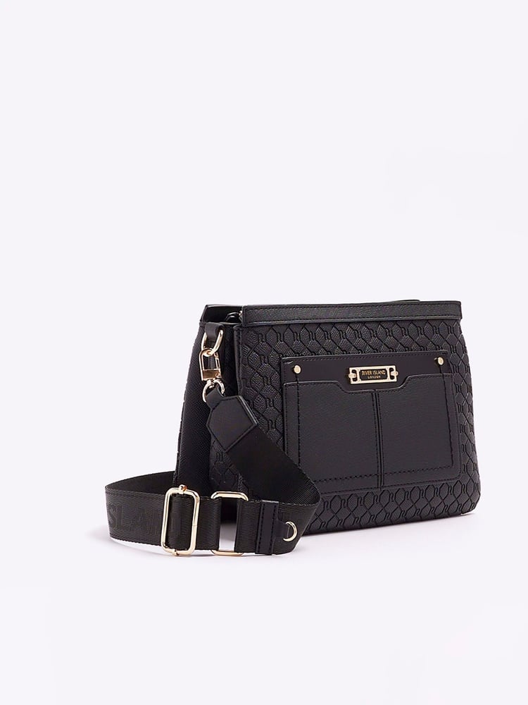 River Island Black Monogram Tri Comp Cross-Body Bag - Image 2 of 4 River Island Black Monogram Tri Comp Cross-Body Bag - Image 2 of 4