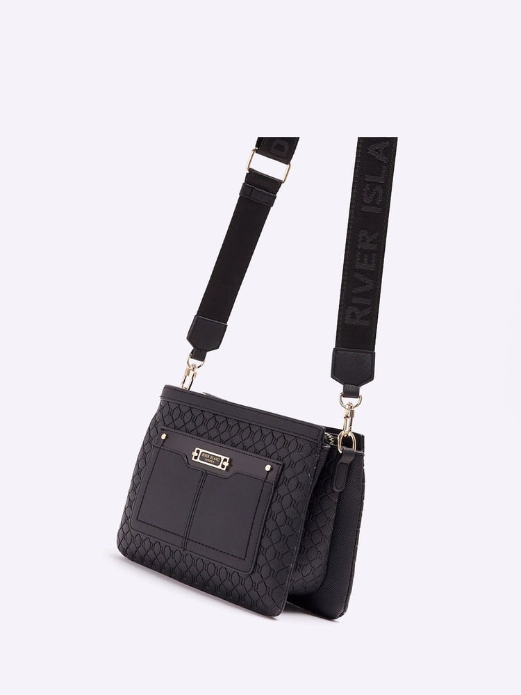 River Island Black Monogram Tri Comp Cross-Body Bag - Image 4 of 4 River Island Black Monogram Tri Comp Cross-Body Bag - Image 4 of 4