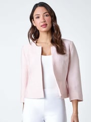 Roman Pink Pleated Textured Cropped Jacket - Image 2 of 5