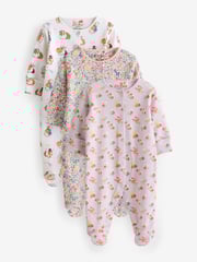 Lilac Purple Cath Kidston Floral Baby 100% Cotton Sleepsuits 3 Pack - Image 1 of 6