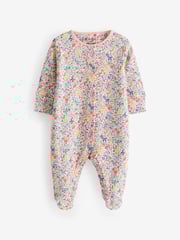 Lilac Purple Cath Kidston Floral Baby 100% Cotton Sleepsuits 3 Pack - Image 3 of 6
