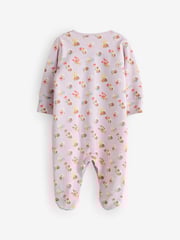 Lilac Purple Cath Kidston Floral Baby 100% Cotton Sleepsuits 3 Pack - Image 5 of 6