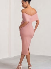 Club L London Pink Maternity Alyssa Bardot Bow Midi Dress with Ruching - Image 5 of 5