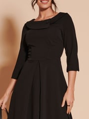 Jolie Moi Black 3/4 Sleeve Fold Neck Midi Dress - Image 3 of 6
