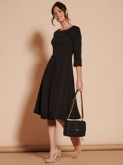 Jolie Moi Black 3/4 Sleeve Fold Neck Midi Dress - Image 6 of 6