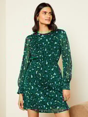Love & Roses Green Printed Empire Long Sleeve Midi Dress - Image 1 of 5