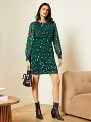 Love & Roses Green Printed Empire Long Sleeve Midi Dress - Image 3 of 5
