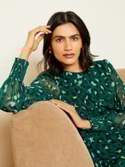 Love & Roses Green Printed Empire Long Sleeve Midi Dress - Image 4 of 5