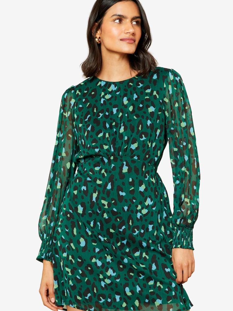 Love & Roses Green Printed Empire Long Sleeve Midi Dress - Image 5 of 5