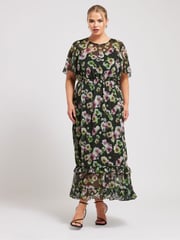 Yours Curve Black LONDON Floral Print Maxi Smock Dress - Image 1 of 5