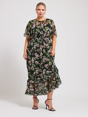 Yours Curve Black LONDON Floral Print Maxi Smock Dress - Image 2 of 5