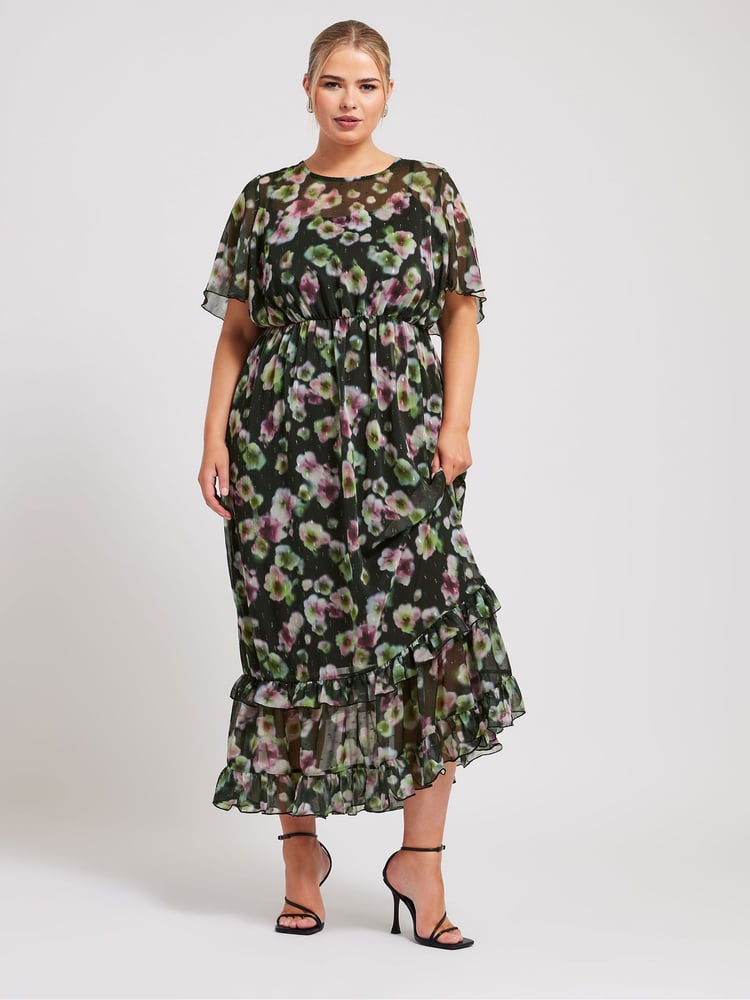 Yours Curve Black LONDON Floral Print Maxi Smock Dress - Image 2 of 5