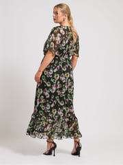 Yours Curve Black LONDON Floral Print Maxi Smock Dress - Image 3 of 5