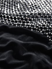 Black Long Sleeve Mesh Fishnet Sequin and Velvet Mini Dress - Image 7 of 7