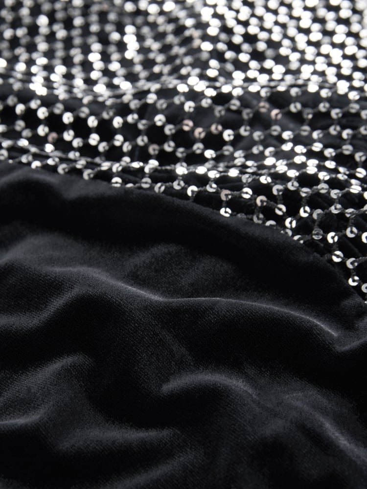 Black Long Sleeve Mesh Fishnet Sequin and Velvet Mini Dress - Image 7 of 7