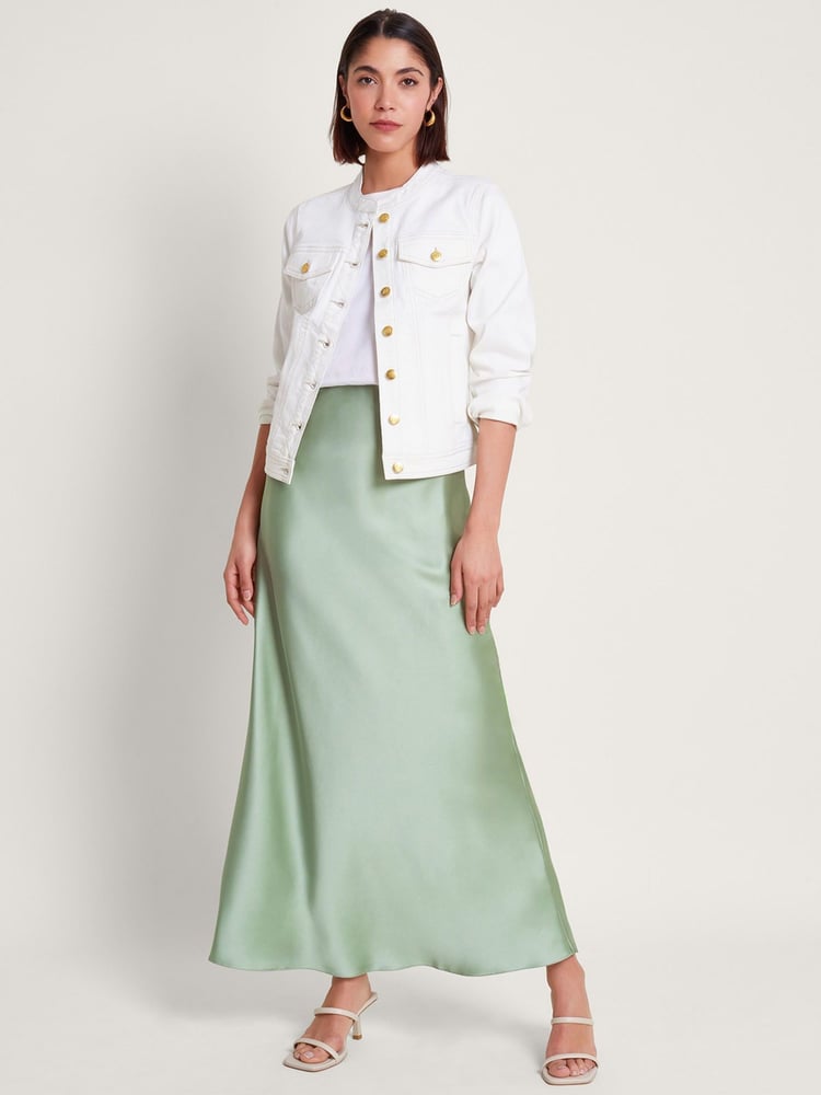 Monsoon Green Sofia Satin Maxi Skirt - Image 1 of 5