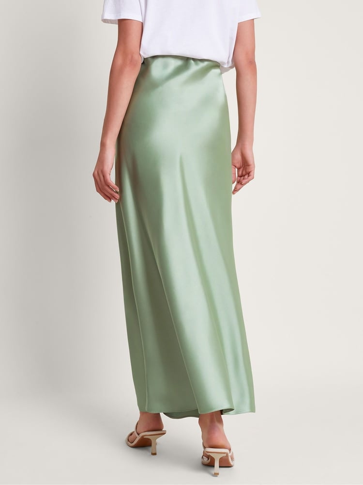 Monsoon Green Sofia Satin Maxi Skirt - Image 2 of 5