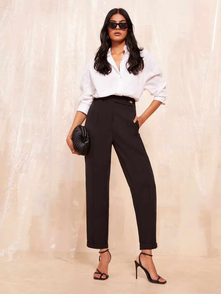 Friends Like These Black Tailored Barrel Trousers - Image 1 of 4 Friends Like These Black Tailored Barrel Trousers - Image 1 of 4