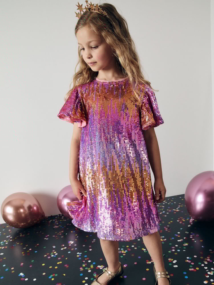 Pink/Gold Sequin Sparkle Party Dress (3-16yrs) - Image 1 of 8