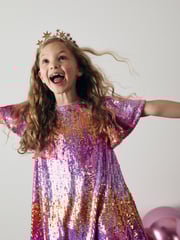 Pink/Gold Sequin Sparkle Party Dress (3-16yrs) - Image 4 of 8