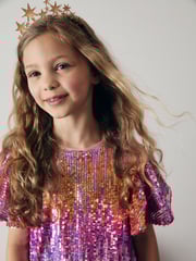 Pink/Gold Sequin Sparkle Party Dress (3-16yrs) - Image 5 of 8