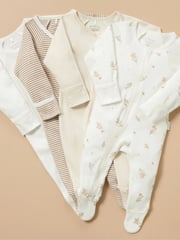 Purebaby Natural Zip 100% Cotton Sleepsuit 4 Pack - Image 1 of 5
