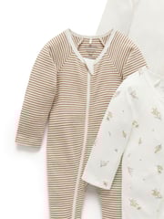 Purebaby Natural Zip 100% Cotton Sleepsuit 4 Pack - Image 3 of 5